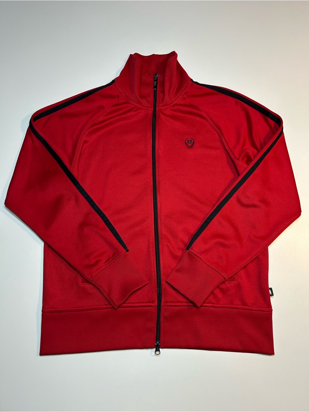 Roots Red Track Jacket Full Zip Retro Athletic Stripe Emblem Knit Top